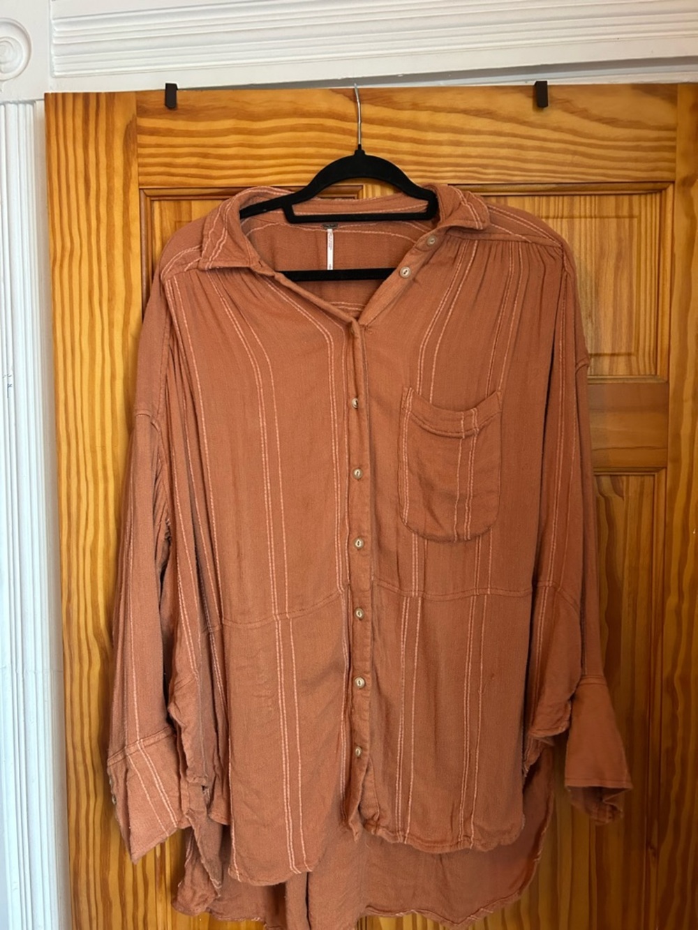 Free People Button-Down Oversized Shirt in Rust Orange
